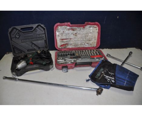 A KENNEDY KENGRIP SOCKET SET along with a large Bergen breaker bar, four way wheel brace, Parkside PDSSE450A1 impact wrench (