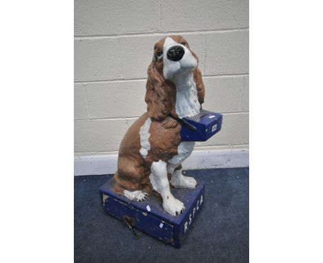 A VINTAGE RSPCA CHARITY COLLECTION BOX, of a seated dog, height 85cm (condition:-distressed condition, latch damaged)