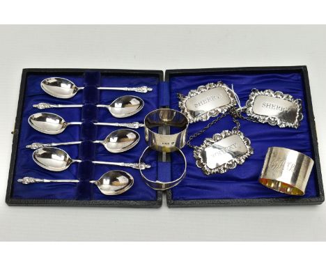 A SMALL PARCEL OF 20TH CENTURY SILVER, comprising a George V cased set of six apostle top teaspoons, makers James Deakin &amp