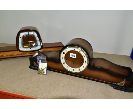 A GERMAN MANTEL CLOCK (UHRENFABRIK ERHARD JAUCH), together with a vintage 'Juna' mantel clock, includes pendulum and two keys