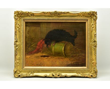 G. GREGORY (19TH CENTURY) A TERRIER WAITING FOR A RAT TO COME OUT OF A HOLE, a depiction of a terrier in a barn in the style 