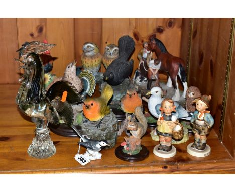 A COLLECTION OF BIRD ORNAMENTS, to include a Goebel Pied Wagtail 38025, Goebel 'Sister' 9810 and 'Brother' 95 figurines, a Co