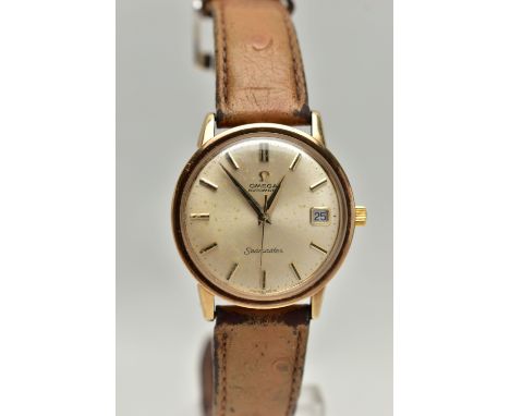 A GENTS 9CT GOLD 'OMEGA AUTOMATIC SEAMASTER' WRISTWATCH, round champagne dial signed 'Omega Automatic, Seamaster', baton mark