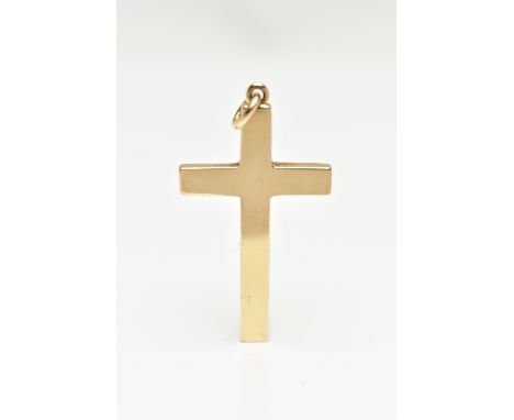 A 9CT GOLD CROSS PENDANT, a yellow gold polished cross, approximate length 38mm, hallmarked 9ct  Birmingham, approximate gros