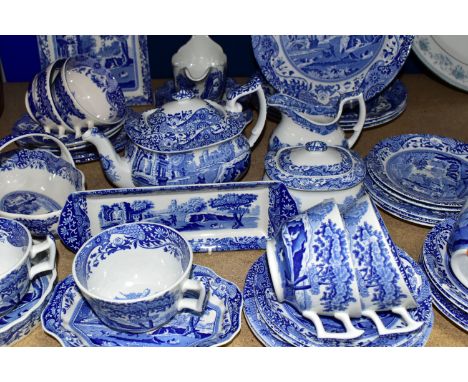 THIRTY NINE PIECES OF SPODE ITALIAN TEA AND DINNER WARES, to include a teapot, a cream jug, a covered sugar bowl, four salad 