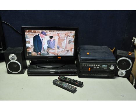 A PANASONIC TX-L19X 19in TV with remote, a Panasonic DMR-EX83 DVD player with remote and a Zennox Hi Fi with two speakers (CD