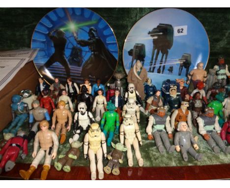 Star Wars collection of 75 Vintage figures inc. Lucas figures Han Solo, Princess Leia, R2D2 and 2 boxed Imperial Walkers and 