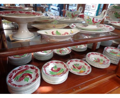 Extensive Sarreguemines Cockerel Decorated dinner set comprising of Tureen, Serving bowl, Egg Cups, Side plates etc Condition