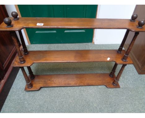 Georgian Oak 3 Tier wall bookshelf of breakfront and turned supports with finial ends, Width 79cm Condition - Good Overall