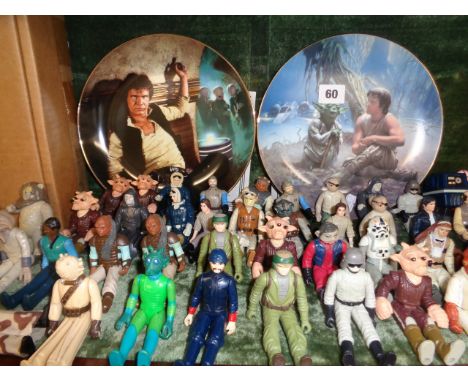 Star Wars collection of 75 Vintage figures inc. Lucas figures Rare backpacks, weapons etc. and 2 boxed Han Solo & Greedo and 
