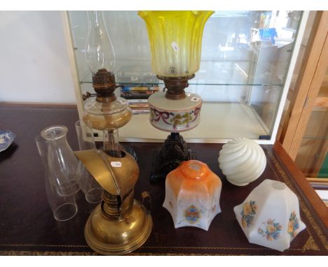Victorian Cast Iron based Vaseline reservoir oil lamp, Glass reservoir oil lamp and other related items ~ Condition - Good Ov
