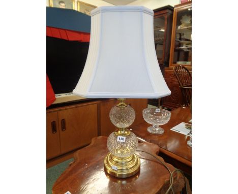 Large Waterford Crystal Bombe style table lamp with gilded detail and shade Condition – Good Overall 