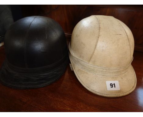 2 Ever oak Vintage Motorcycle Helmets in Black & White Condition - Some wear with age