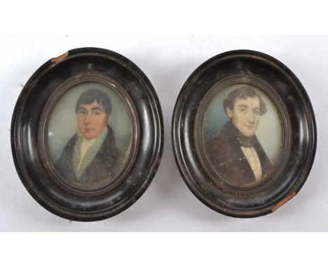 An oval watercolour miniature portrait of Disraeli,   executed on card, with ebonised wooden surround, 11cm x 9.5cm, together