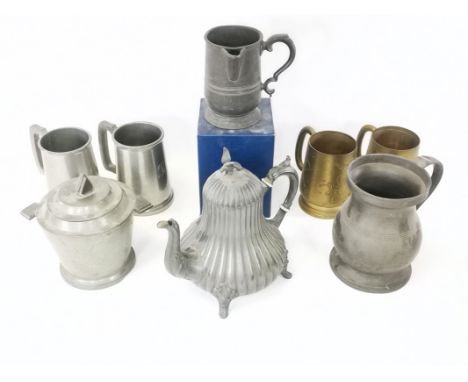 Richard Parkin &amp; Sons of Sheffield reeded pewter teapot,  with bird finial to lid, numbered 0972 to base. Together with a