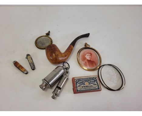 A small group of Edwardian collectables  to include a gilt framed portrait miniature executed on a porcelain panel,  by Rober