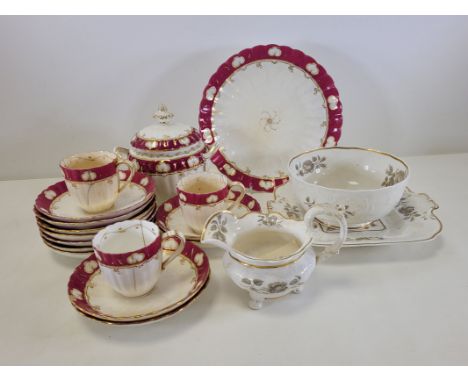 A quantity of 19th Century china to include a part service with moulded scrolling decoration and transfer printed roses,  to 