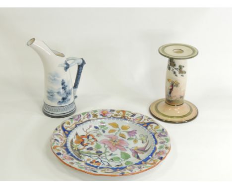 A Royal Worcester ewer with naturalistic handle and hand painted landscape,  the base with factory cipher and numbers 37112 a