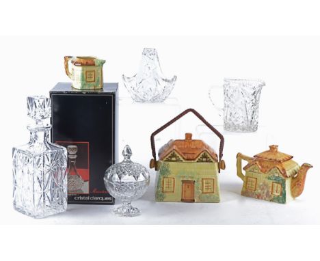 A Price Kensington cottage ware pottery part tea set,  the cruet pot AF, together with a quantity of glass tableware, to incl