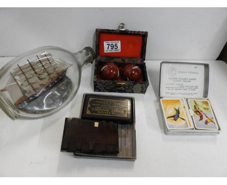 Ship in Whisky Bottle, Playing Cards etc 