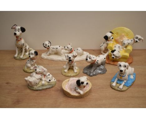 Nine Royal Doulton Disney's 101 Dalmatians comprising characters 'Perdita' DM 7, 'Patch in Basket' DM 9, 'Penny and Freckles'