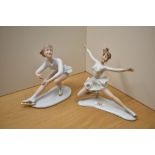 Two mid century German Wallendorf porcelain ice skater figurines, each modelled mid routine, with