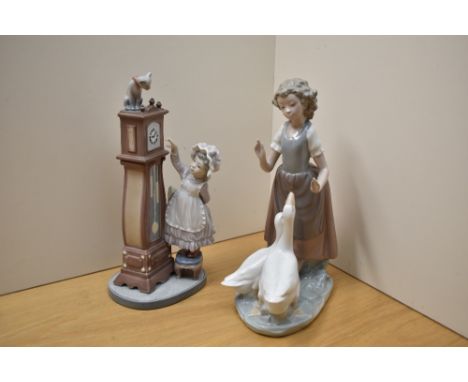 A Lladro porcelain figure 'Bed Time' number 5347 sold alongside A Nao by Lladro 'Girl With Geese'.