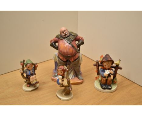 A Royal Doulton bone china figure 'Falstaff' HN 2054 sold alongside three Goebel figurines 'Apple Tree Boy' number 142, 'Appl
