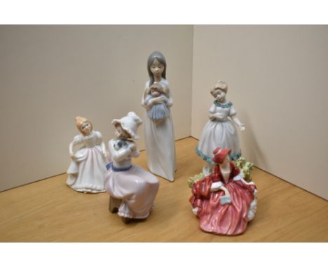 Two Royal Doulton bone china figurines 'Amanda' HN 2996 and 'Lydia' HN 1908 sold alongside Nao by Lladro porcelain 'A Big Hug
