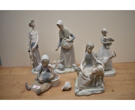 A selection of Lladro and Nao by Lladro porcelain figures/ figurines comprising Don Quixote sanding with sword number 4854, g