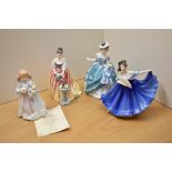 Four Royal Doulton figurines comprising 'Alexandra' HN 3286 modelled by Douglas V Tootle, 'Elaine'