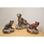 Three Barbara Linley Adams Poole Pottery stoneware animal studies comprising two foxes, brown and