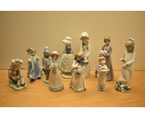 An assortment of Lladro and Nao by Lladro porcelain figures comprising 'Please Please' number 1224, 'Winter Boy' number 5520 
