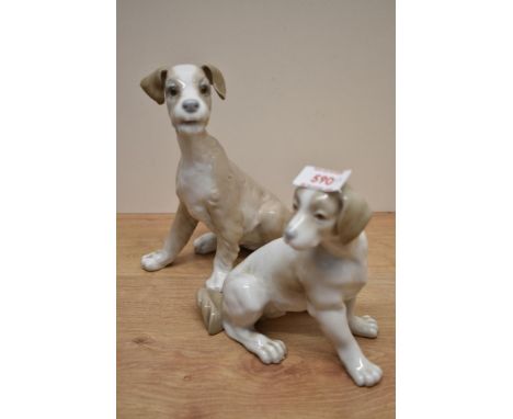 A Lladro porcelain sitting dog study number 4583 sold with a Nao porcelain dog study number 132.