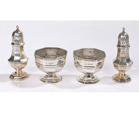 George V and George VI silver condiment set, one salt Sheffield 1933, the other pieces Sheffield 1937 maker 	William Hutton &
