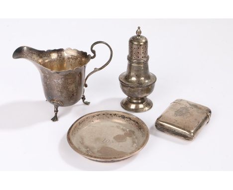 Silver, various dates and makers, to include vesta case converted to a lighter, small milk jug, pin dish, pepperette with loa