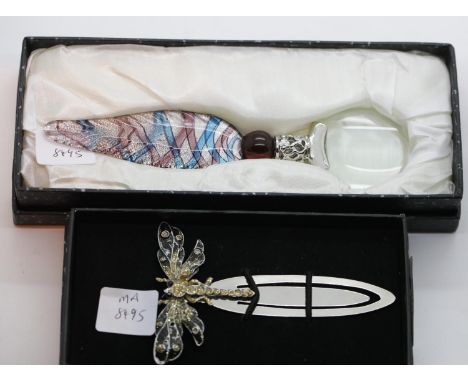 Boxed Shudehill dragonfly bookmark and glass handled magnifying glass. P&amp;P Group 1 (£14+VAT for the first lot and £1+VAT 