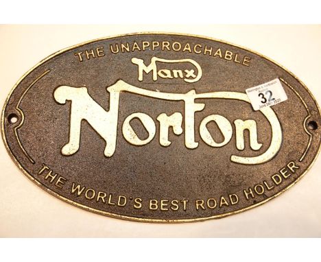 Cast iron Manx Norton sign, D: 24 cm. P&amp;P Group 2 (£18+VAT for the first lot and £2+VAT for subsequent lots) 