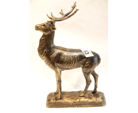 Large cast iron deer figure on base, H: 30 cm. P&amp;P Group 2 (£18+VAT for the first lot and £2+VAT for subsequent lots) 