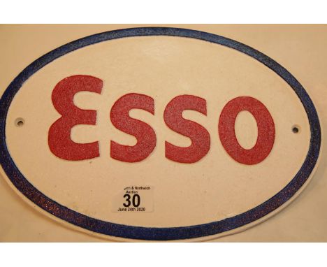 Cast iron Esso sign, W: 32 cm. P&amp;P Group 2 (£18+VAT for the first lot and £2+VAT for subsequent lots) 