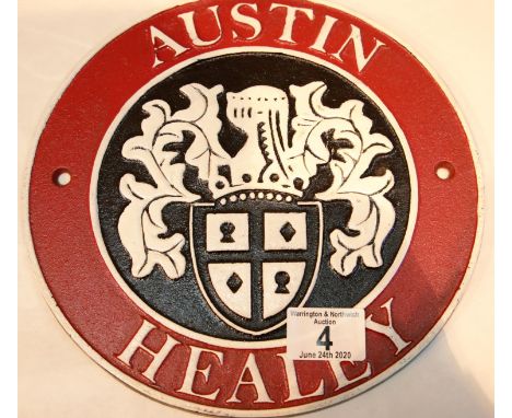 Cast iron Austin Healey sign, D: 24 cm. P&amp;P Group 2 (£18+VAT for the first lot and £2+VAT for subsequent lots) 