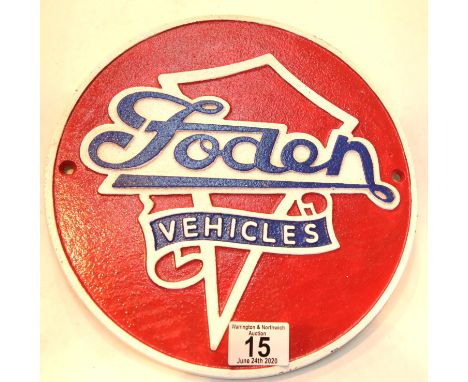 Cast iron Foden Trucks sign, D: 24 cm. P&amp;P Group 2 (£18+VAT for the first lot and £2+VAT for subsequent lots) 