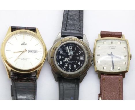 Three gents wristwatches including Sekonda and Lorus. P&amp;P Group 1 (£14+VAT for the first lot and £1+VAT for subsequent lo