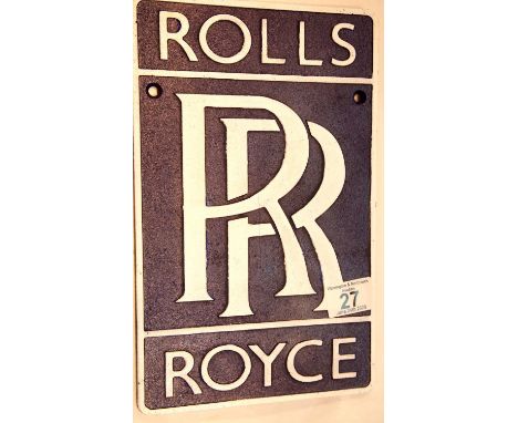 Cast iron Rolls Royce wall sign, 29 x 18 cm. P&amp;P Group 2 (£18+VAT for the first lot and £2+VAT for subsequent lots) 