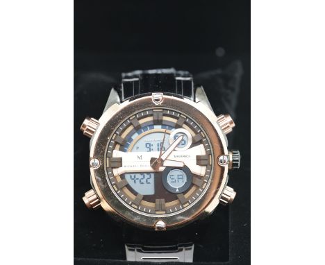 New boxed Michael Philippe multi dial metal wristwatch on a matching strap. P&amp;P Group 1 (£14+VAT for the first lot and £1