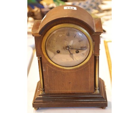 Antique mahogany cased westminster chime mantel clock with pendulum and key. This lot is not available for in-house P&amp;P. 