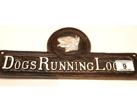 Two cast iron signs, Beware of the Dog and Dogs Running Loose, largest sign L: 36 cm. P&amp;P Group 2 (£18+VAT for the first 