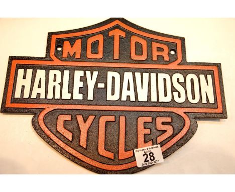 Cast iron Harley Davidson wall sign, 33 x 26 cm. P&amp;P Group 2 (£18+VAT for the first lot and £2+VAT for subsequent lots) 