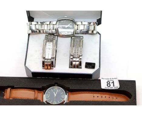 Two boxed wristwatches and another. P&amp;P Group 1 (£14+VAT for the first lot and £1+VAT for subsequent lots) 