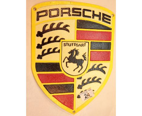 Cast iron Porsche wall sign, 21 x 30 cm. P&amp;P Group 2 (£18+VAT for the first lot and £2+VAT for subsequent lots) 